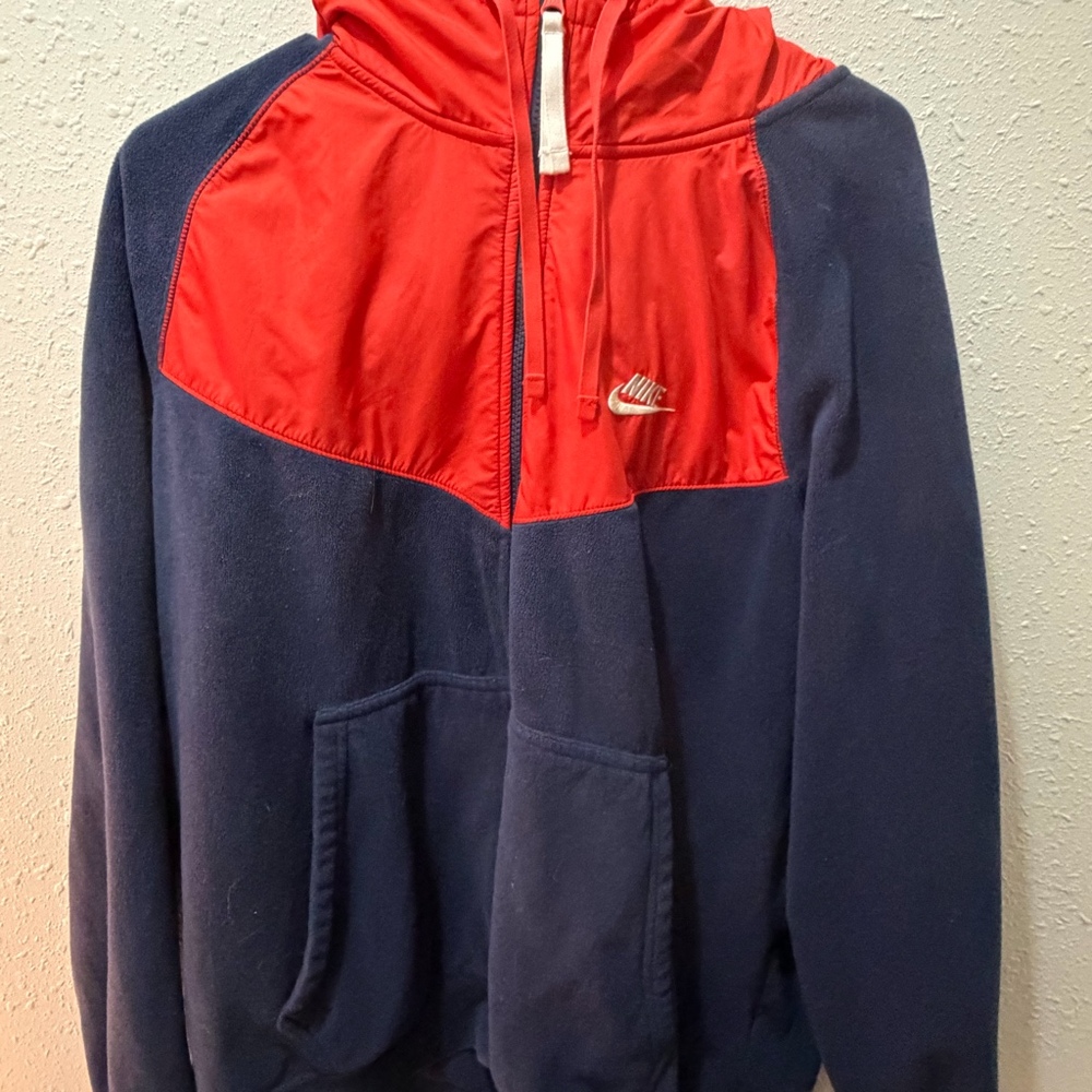Nike Full Zip Hoodie Jacket Men’s XL Navy Red Fleece Swoosh